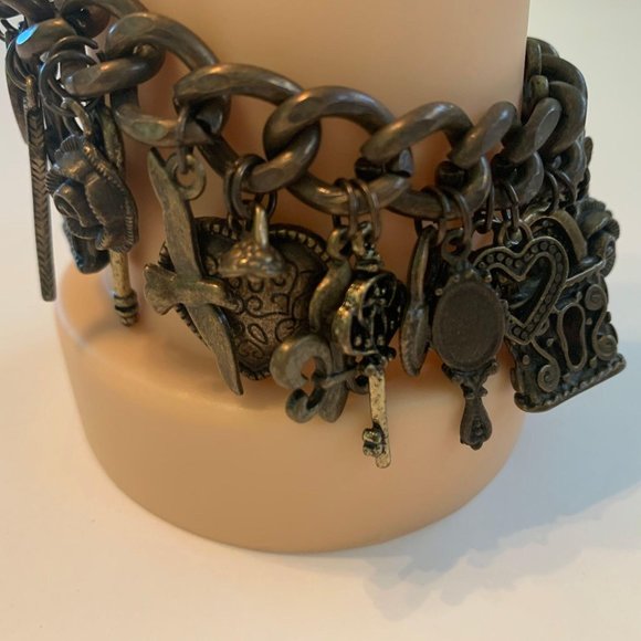 Multi Charm Bracelet Dark Gold Tone 7″ - Picture 4 of 13